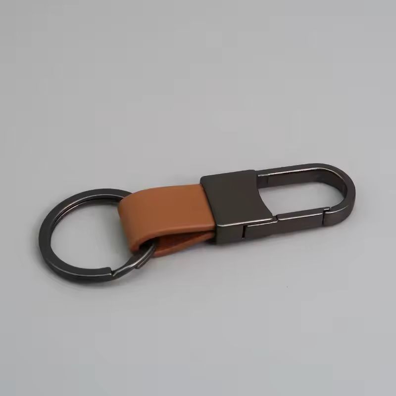 Custom Logo Leather & Metal Carabiner Keychain with Double Rings