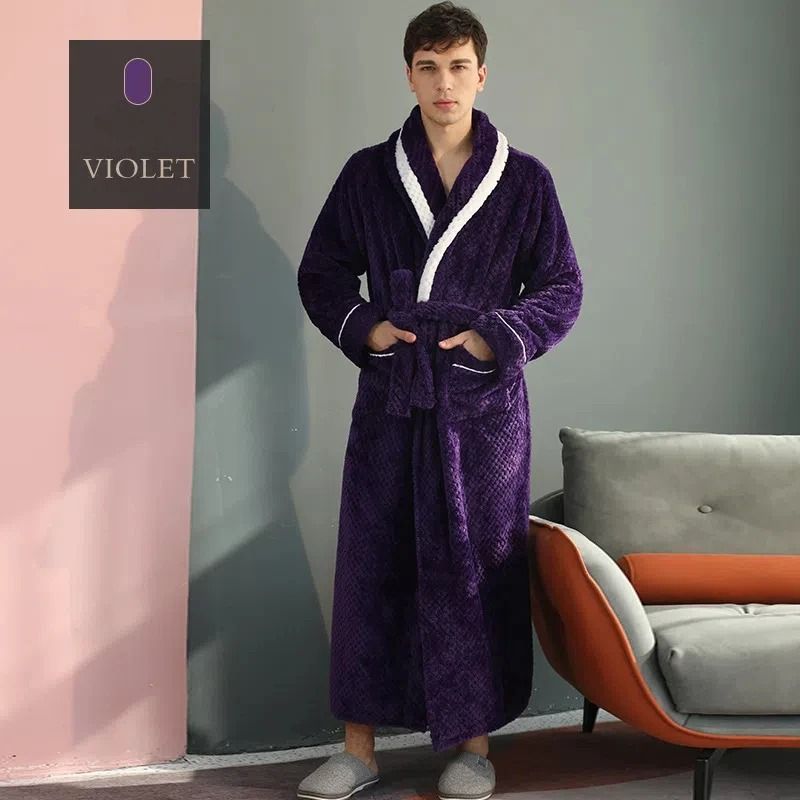 Winter Lovers Thick Flannel Couple Long Bathrobe Set