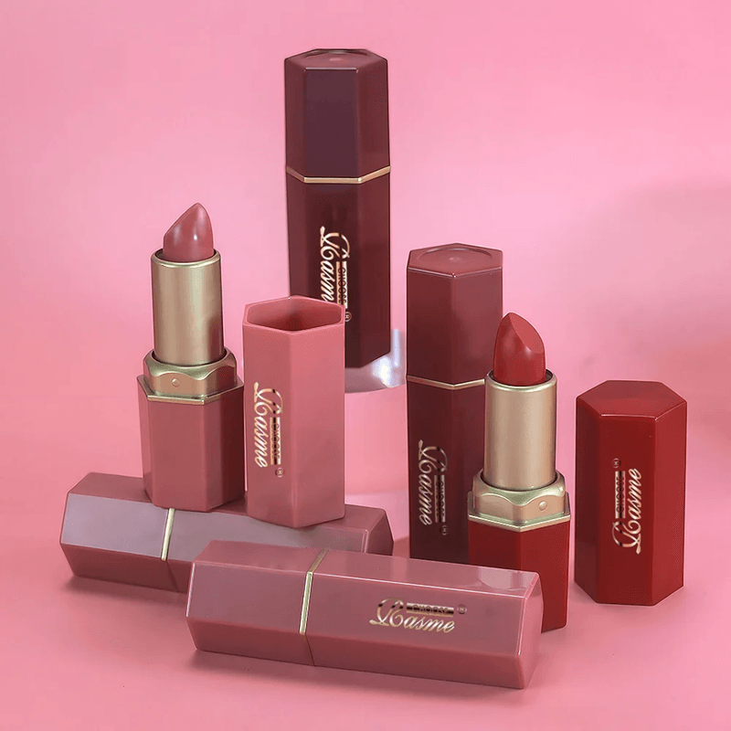 6 Color Gold Tube Matte Velvet Lipstick Set with Pearlescent Finish