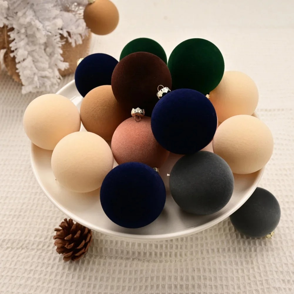 12-Pack Velvet Flocked Christmas Tree Ornaments – Elegant Plush Hanging Balls for Holiday Decor & Party Decorations