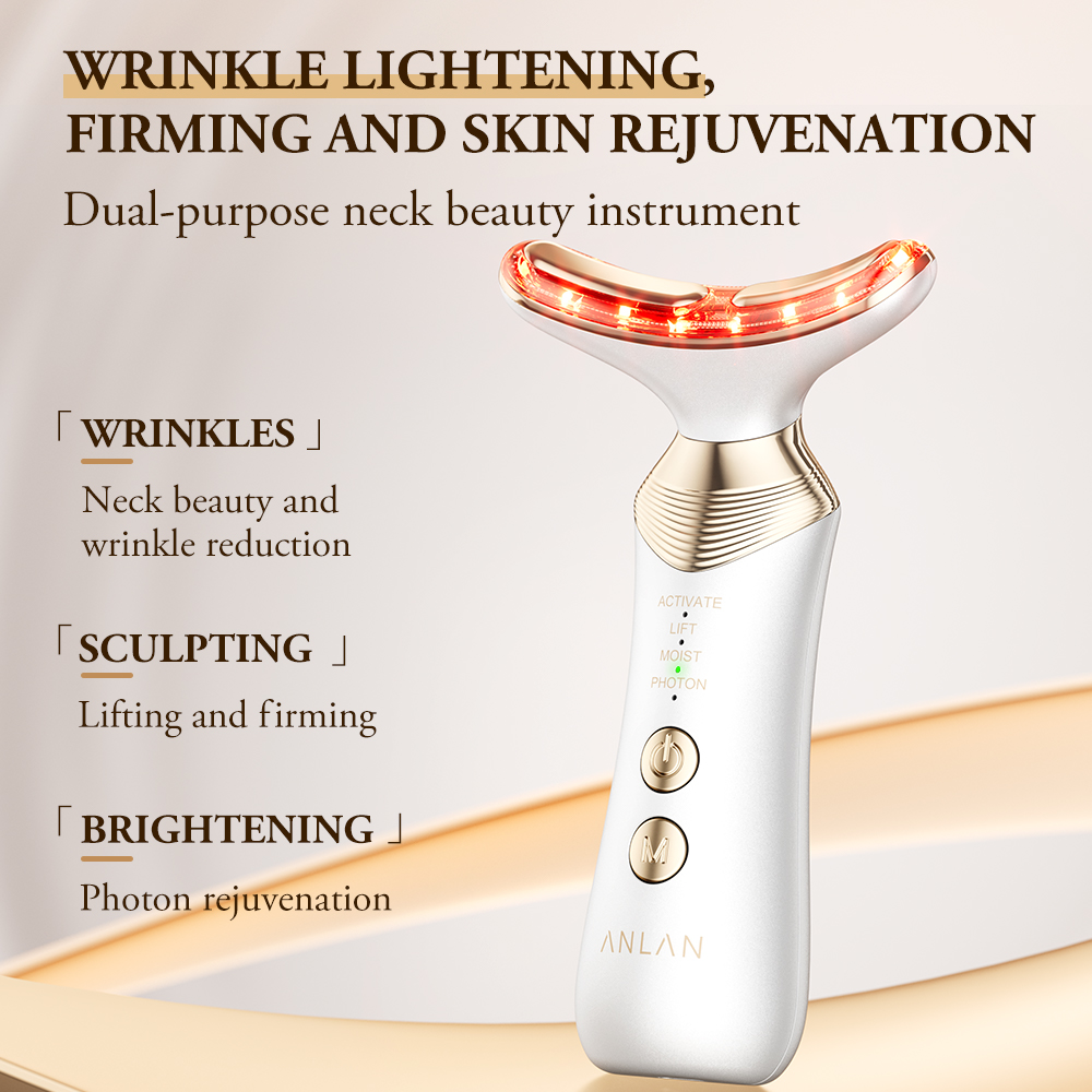 Dual Polar Neck Beauty Device, Anti Aging Remove Double Chin EMS Facial Lifting, 5-color Photon Warm Facial Massager
