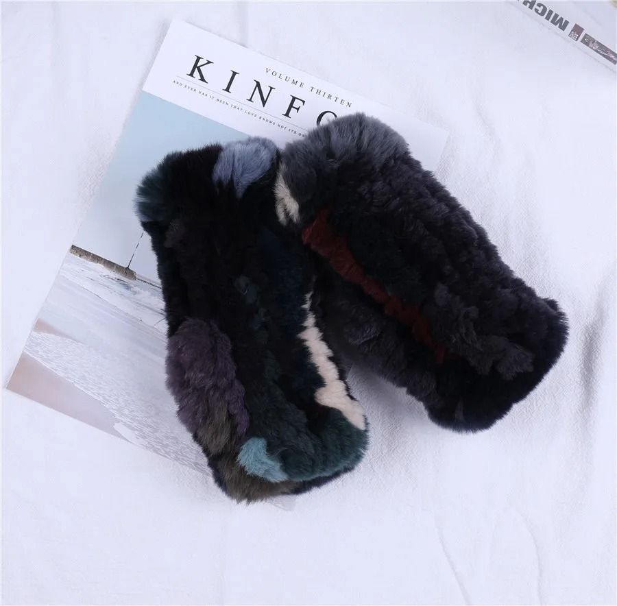 Luxury Rex Rabbit Fur Fingerless Gloves Fluffy Womens Winter Wrist Warmers