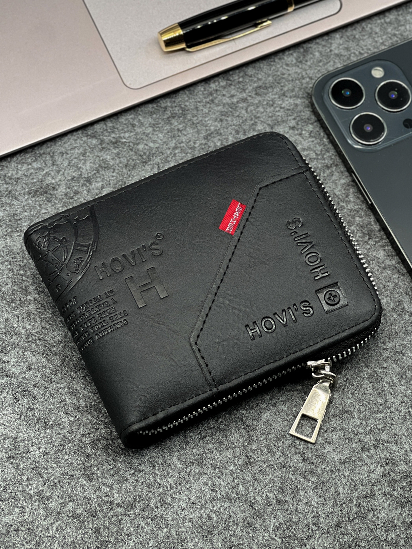 Slim Zippered PU Leather Wallet for Men Compact Coin & Card Holder