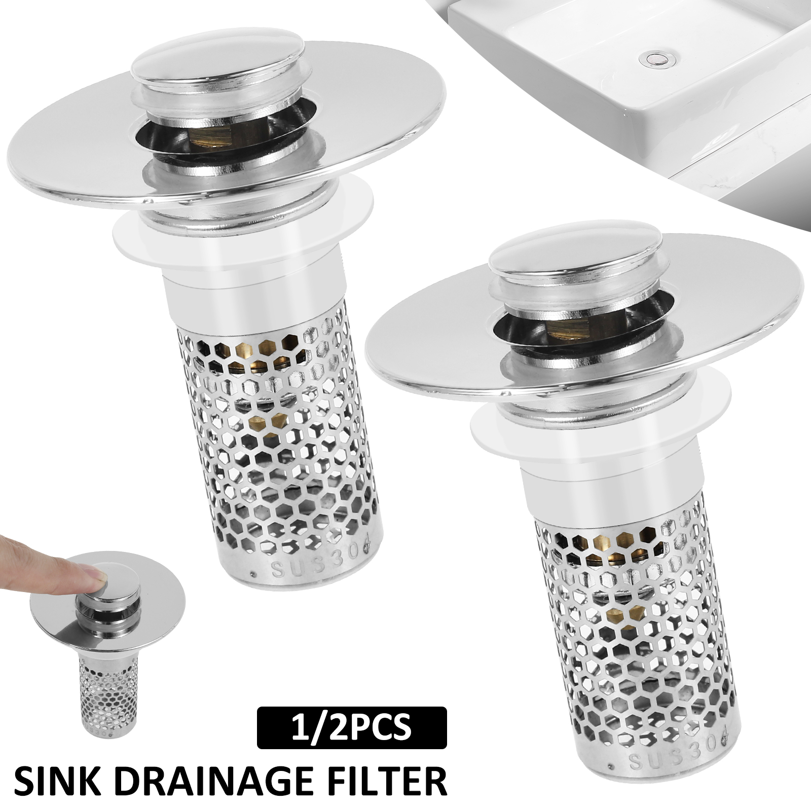 Bathroom Sink Stopper Filter, Rust Resistant Drain Strainer, Anti Clogging Sink Stopper Filter Basket, Easy to Clean