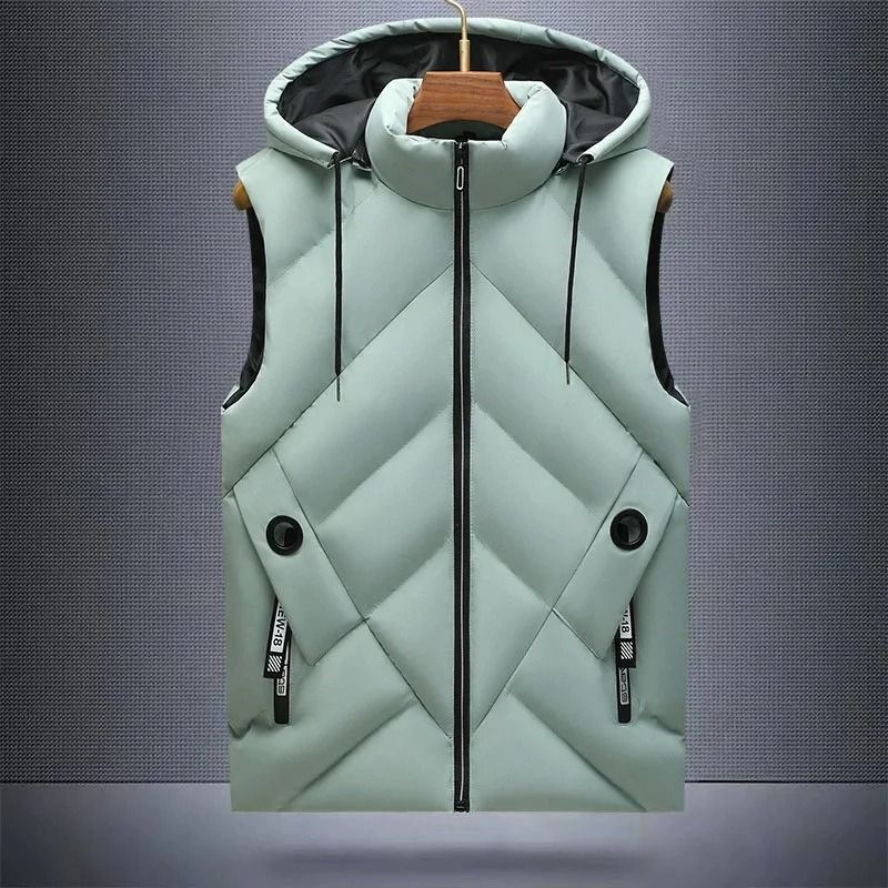 Mens Waterproof Hooded Puffer Vest Detachable Hood Winter Sleeveless Jacket