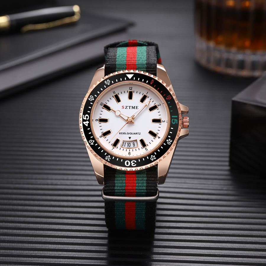 Luxurious Nylon Strap Calendar Watch for Men & Women with Night Light Quartz Movement