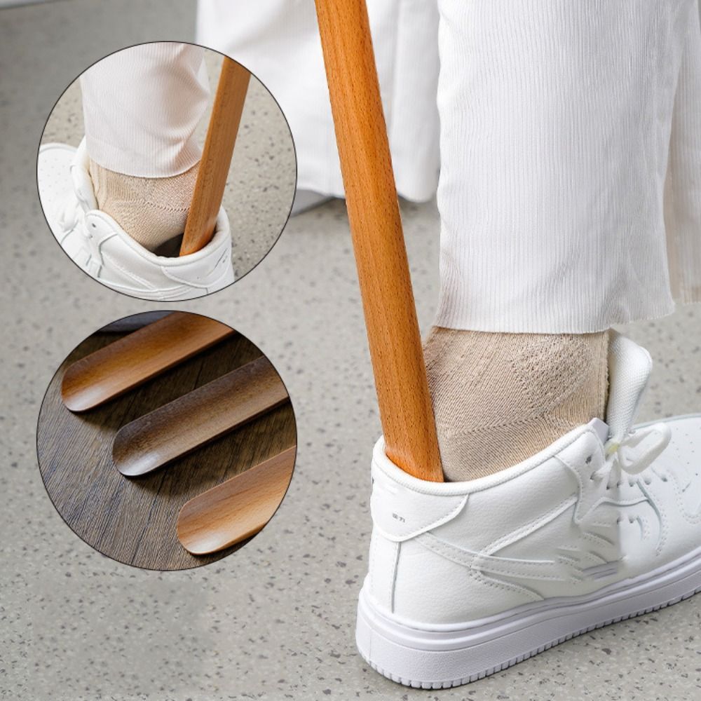 55CM Magnetic Wooden Shoehorn with Long Handle for Easy Shoe Wearing