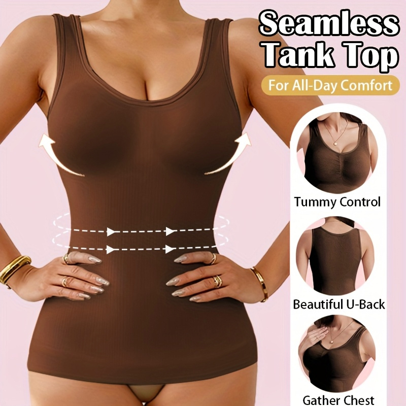 Tummy Control Shapewear Tank with Built in Bra Slimming Body Shaper Vest