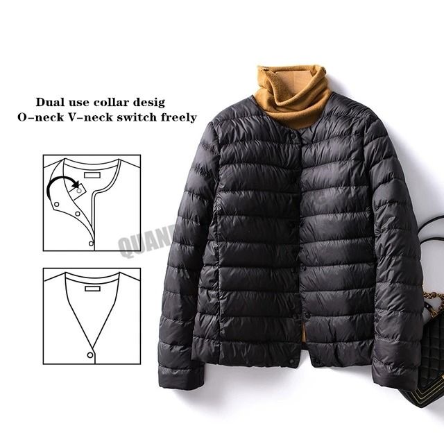 Womens Convertible Neckline Ultralight Down Jacket