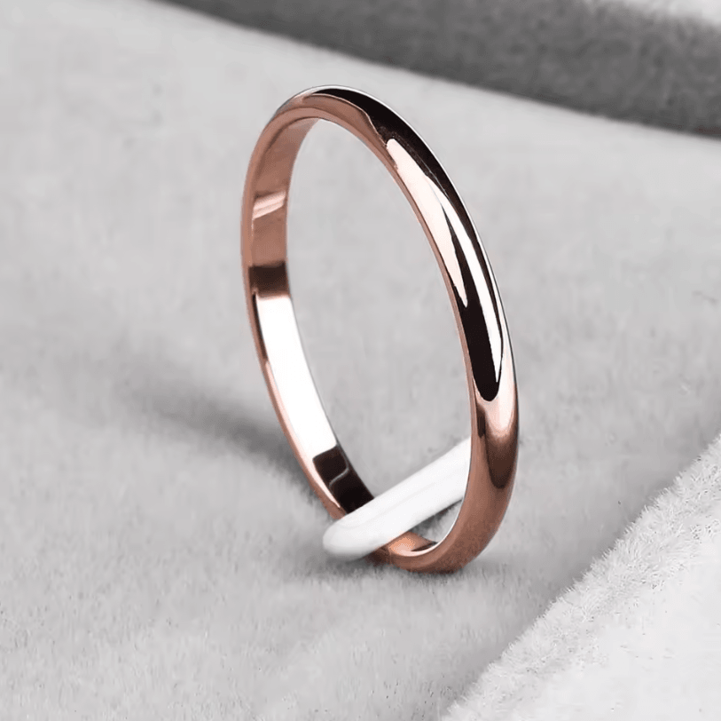 Ramos 2mm Stainless Steel Rings – Gold-Colored Anti-Allergy Couples Rings for Wedding and Bijouterie