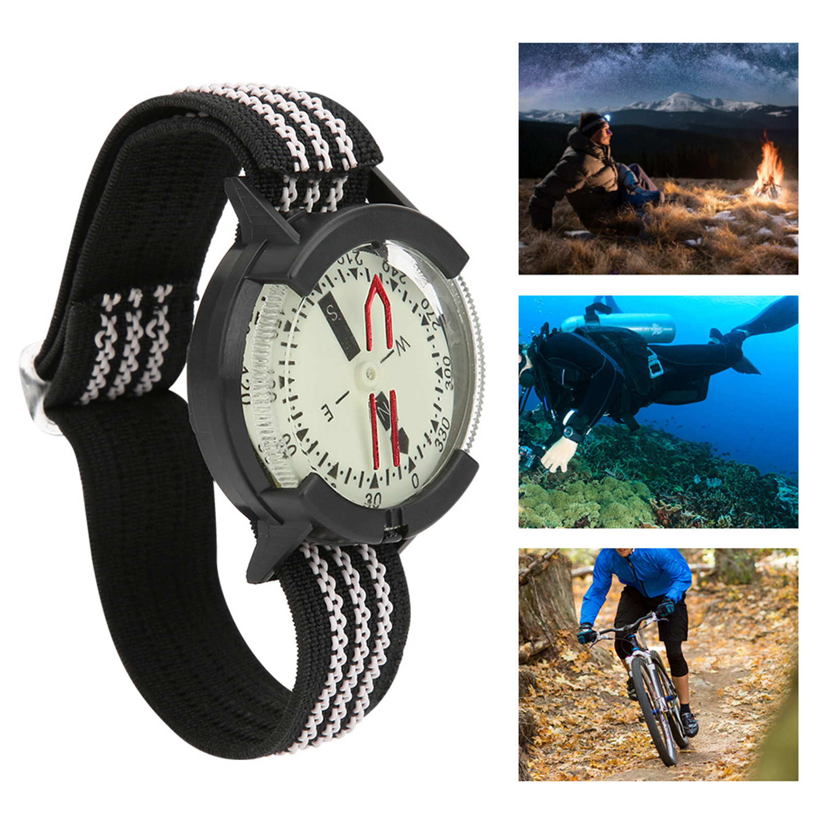Luminous Waterproof Compass Watch for Hiking, Diving & Outdoor Navigation