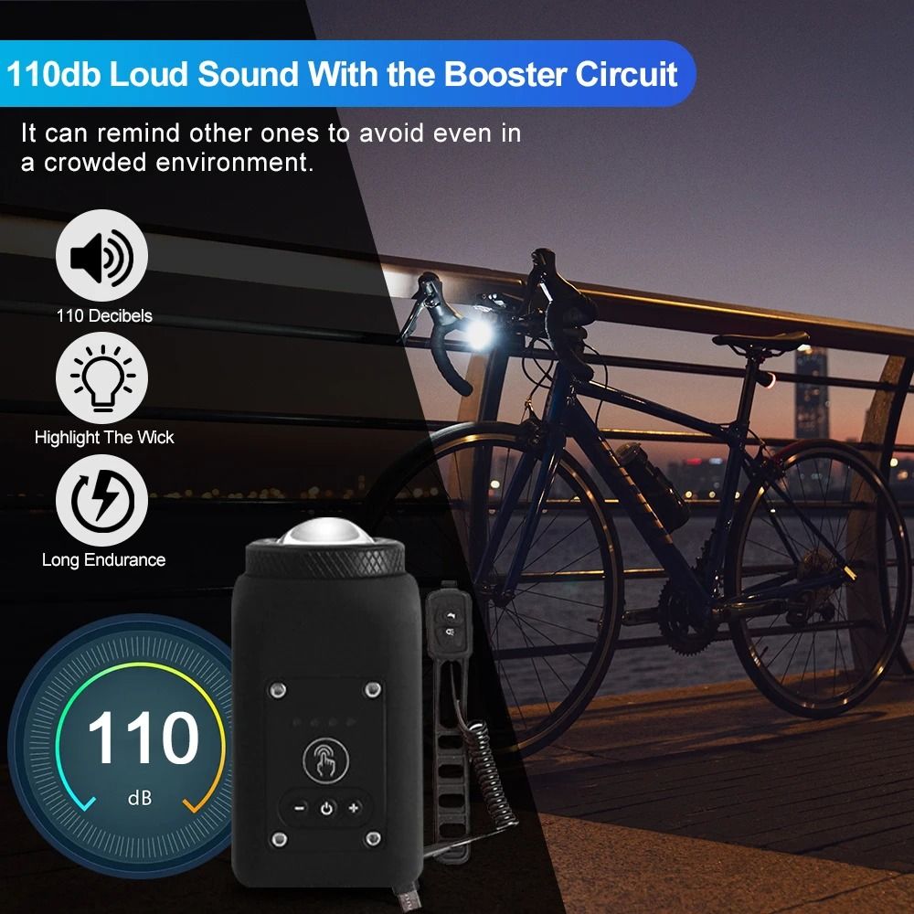 USB Rechargeable Bike Horn Light Bicycle Front Light with Electric Bell