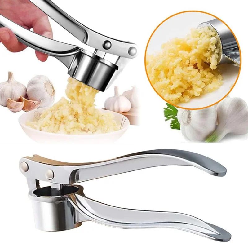 6.1in Stainless Steel Garlic Press & Nut Cracker – Dual-Use Heavy Duty Kitchen Mincer Tool
