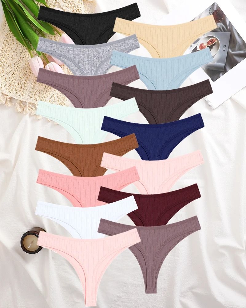 Womens Cotton Thong And Brief Underwear Set Breathable Soft Everyday Lingerie Fifteen Piece Set