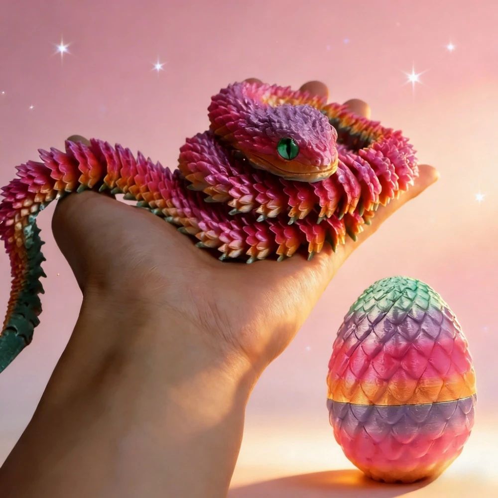 3D Printed Articulated Snake Egg – Rotating 3D Printed Snake Fidget & Anime Desk Decor