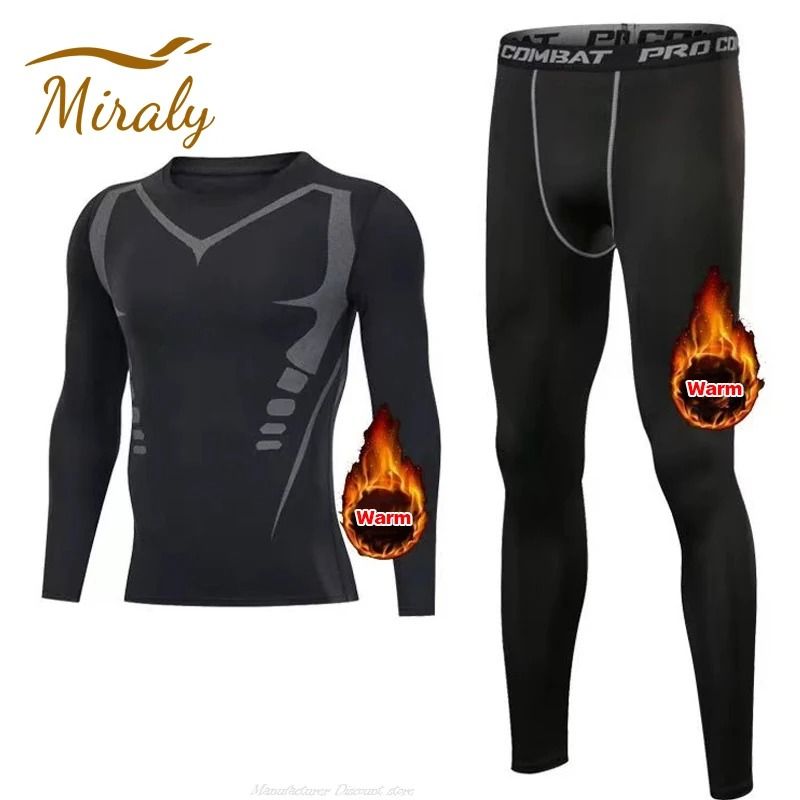 Mens Fleece Thermal Underwear Set Winter Warm Compression Long Johns
