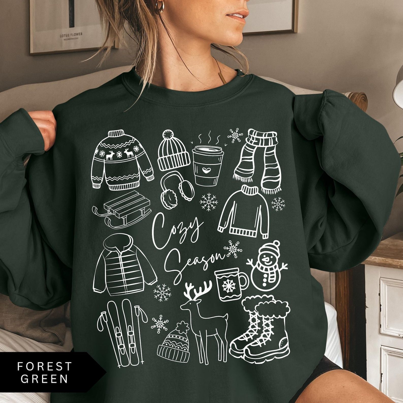 Cozy Season T shirt Winter Aesthetic Graphic Crewneck Cute Holiday Outfit Sweatshirt