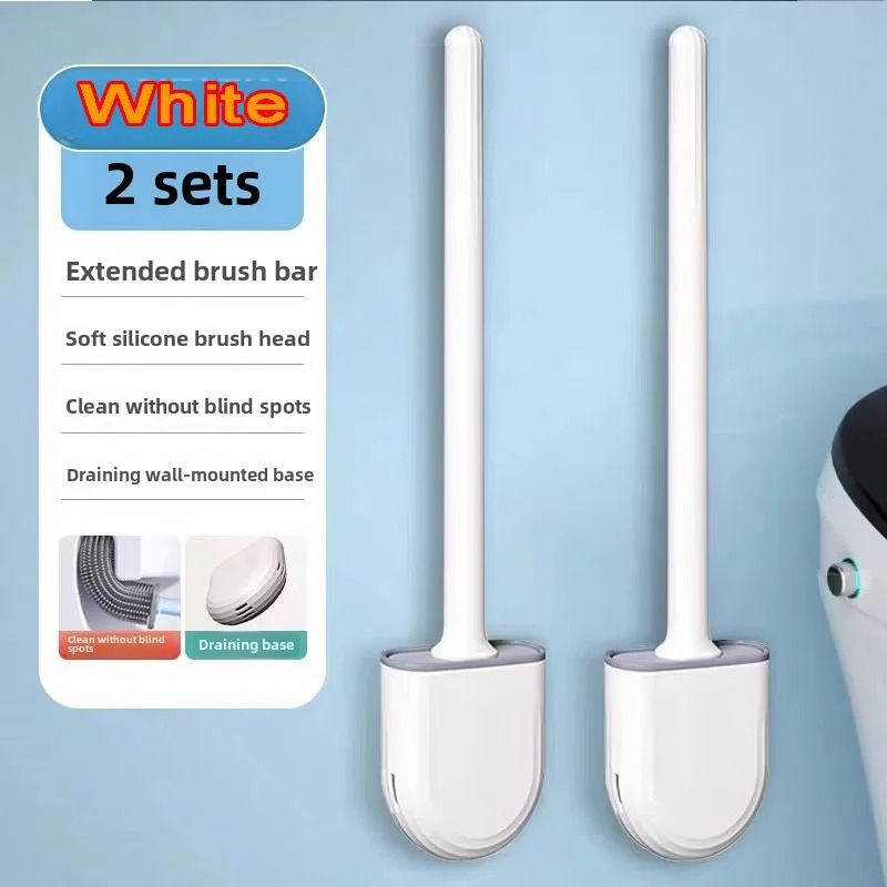 Hanging silicone toilet brush with Quick Dry Holder and Long Handle Bathroom Cleaner