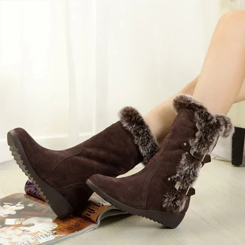 Womens Warm Wedge Winter Boots with Faux Fur