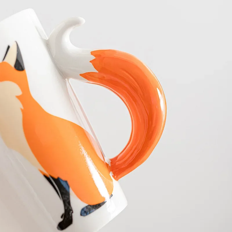 Creative Fox Cartoon Coffee Mugs, Personalised Office Cup, Animal Ceramic Mug, Tea Cups, Milk Mug