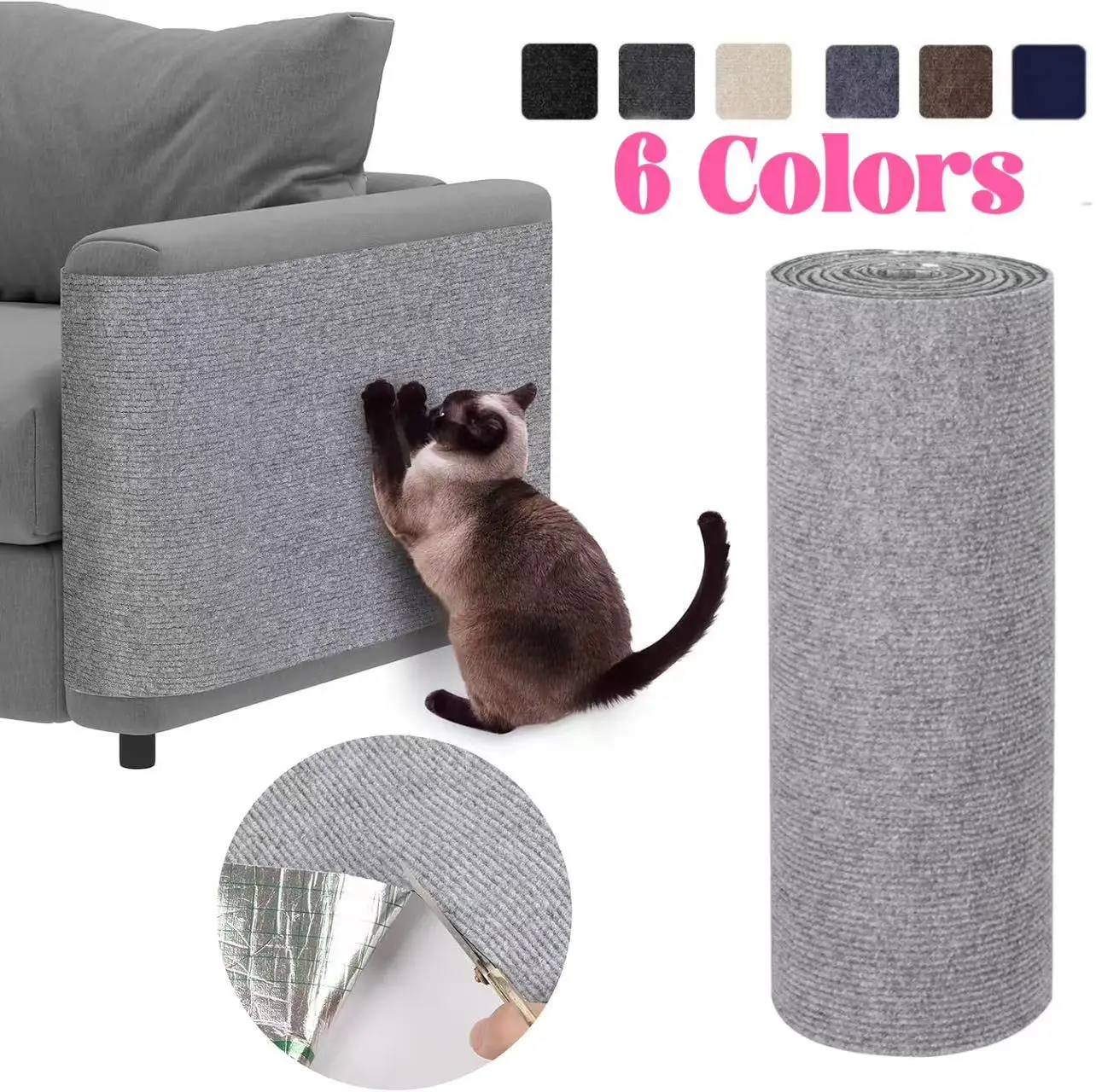 Self-Adhesive Cat Scratching Mat Trimmable Carpet, Furniture Protector Pad for Sofa, Couch, Wall, Anti-Scratch Cat Post