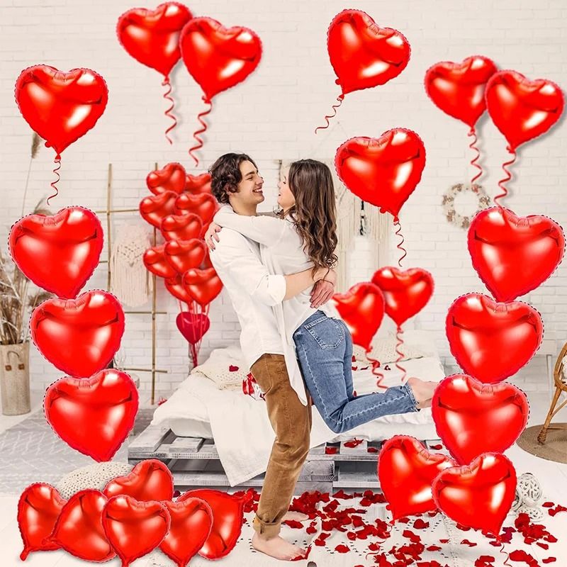 18-Inch Red Love Heart Foil Balloons – 10 Pcs Classic Romantic Decor