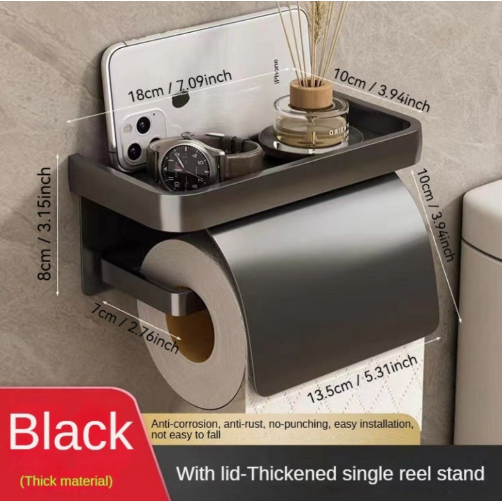 Self-Adhesive Toilet Paper Roll Holder with Shelf, Wall Mount Tissue Holder