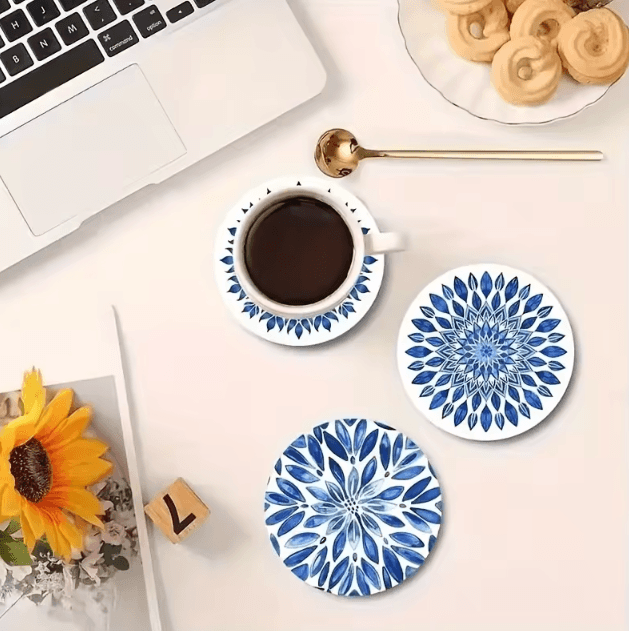 Add a refined, calming touch to your table with this beautifully crafted ceramic wooden coasters set. Inspired by classi