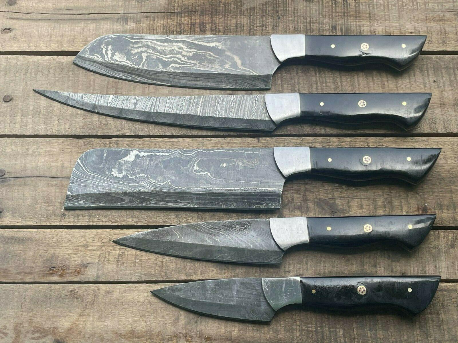 Damascus Steel Chef Knives Handmade Set with Wood Handle