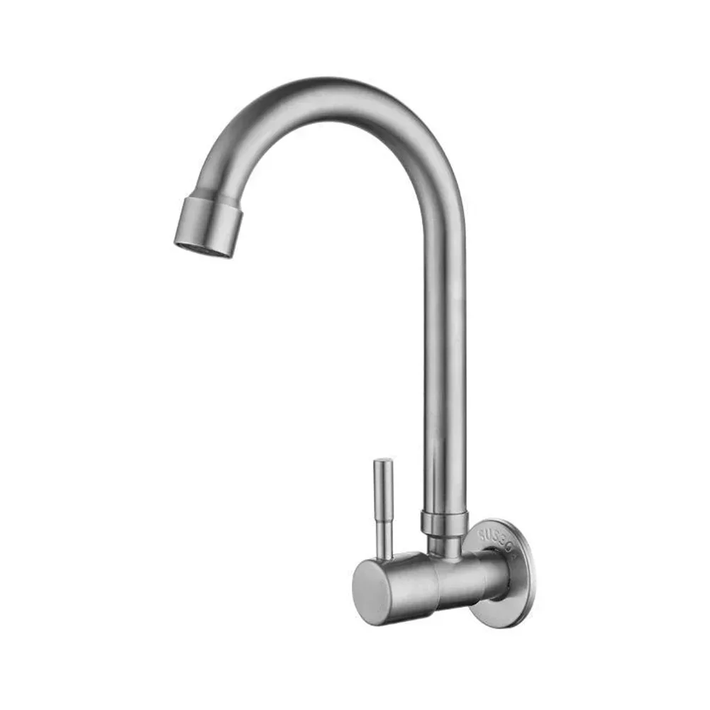 Stainless Steel Wall Mounted Kitchen Faucet Single Cold Rotating Tap