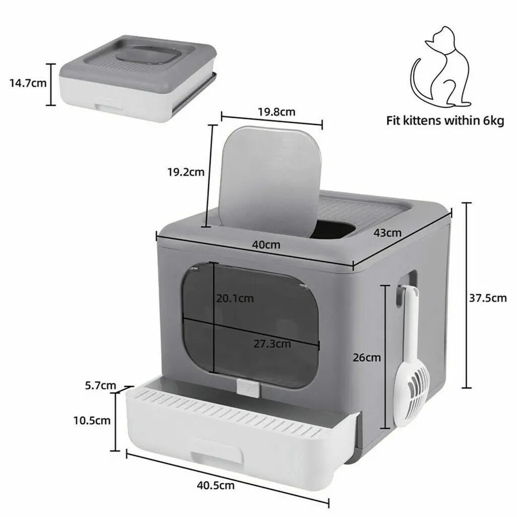Foldable Enclosed Cat Litter Box with Sifting Drawer Front and Top Entry