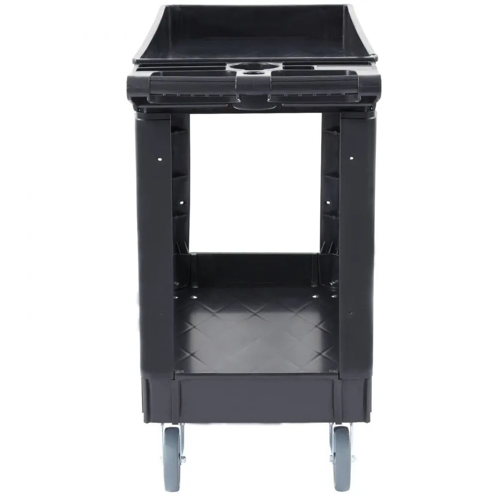 Heavy Duty Utility Service Cart, 2 Shelf Design, Plastic Rolling Utility Cart with Swivel Wheels and Ergonomic Handle