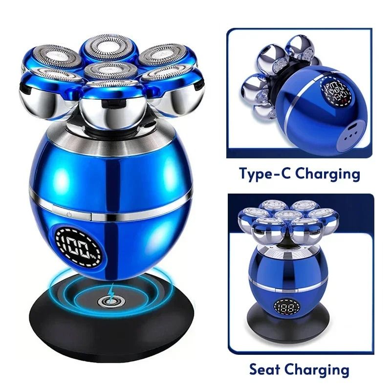 Newest 5 in 1 Electric Shaver 7D Floating Cutter Head Bald Hair Clipper with Wireless Charging