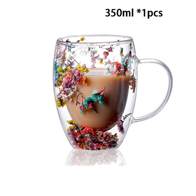 Heat Resistant Double Wall Glass Coffee Cup With Handle, Insulated Tea, Espresso, Milk Mug, Elegant Clear Gift Drinkware