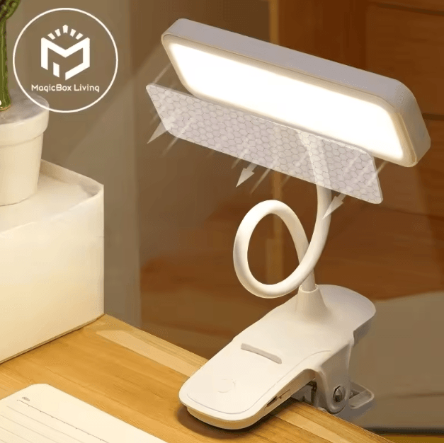 USB Rechargeable Clip-On LED Desk Lamp – Flexible Gooseneck Eye-Care Reading Light