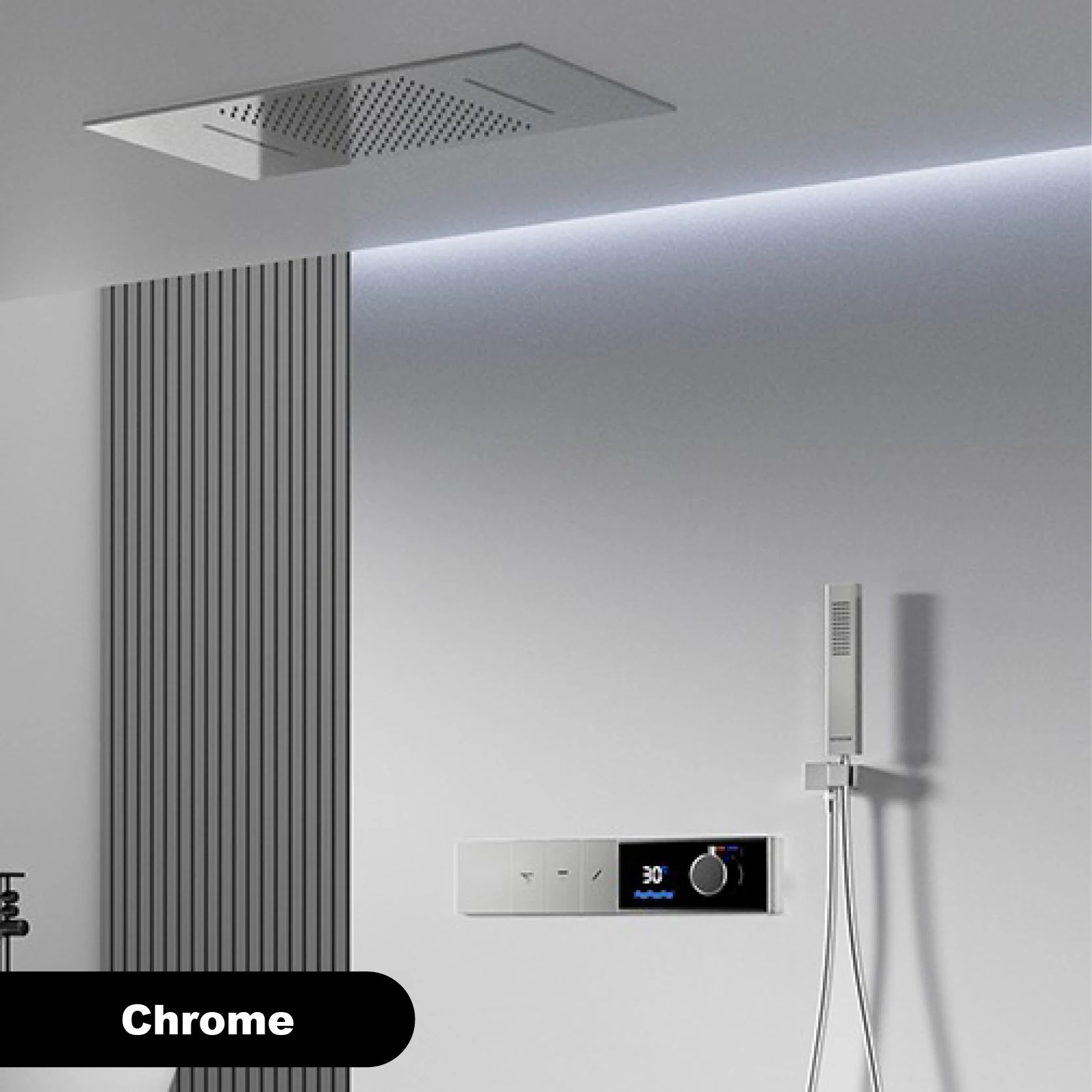 Luxury Thermostatic LED Shower System with Ceiling Waterfall & 3 Spray Modes