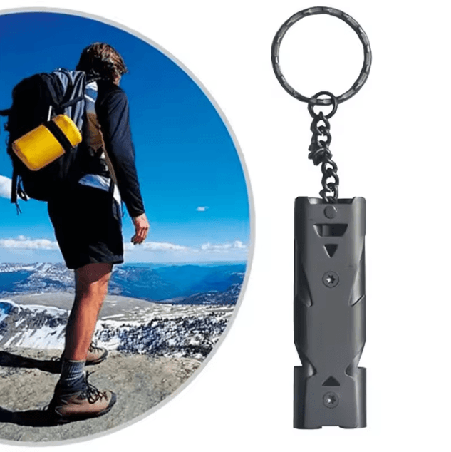 Emergency SOS Double Tube Whistle Keychain – Lifesaving Survival Whistle for Outdoor, Hiking & Camping
