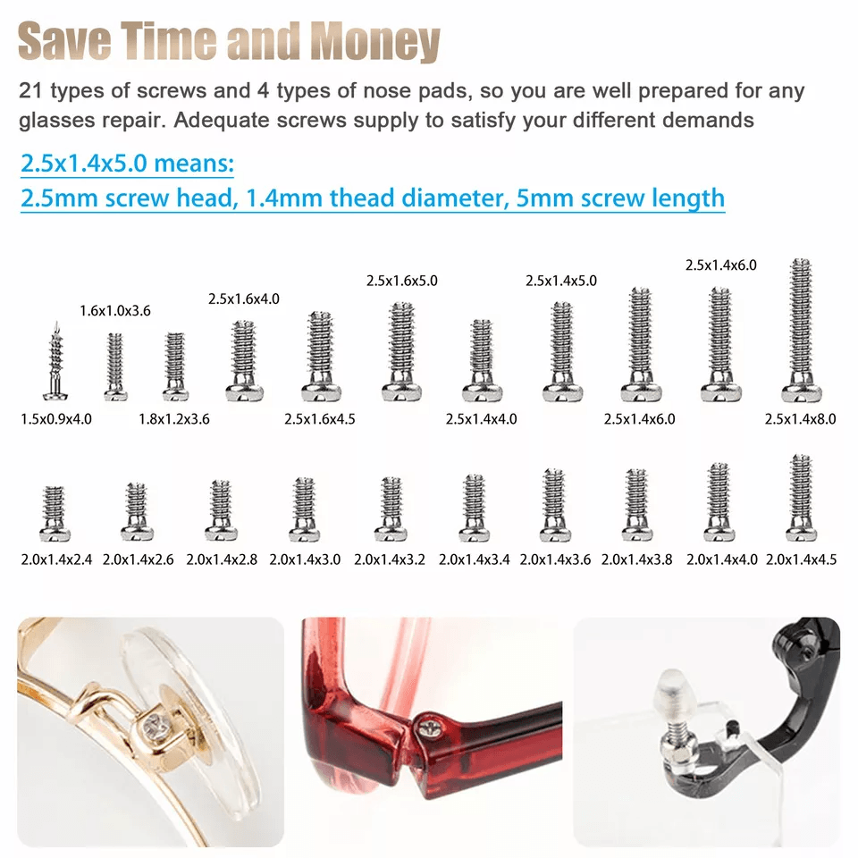 Eyeglass Screws and Nut Nose Pads Repair Kit, 1000pcs Optical Repair Tool Kit with Screwdrivers, Tweezers & Storage Case