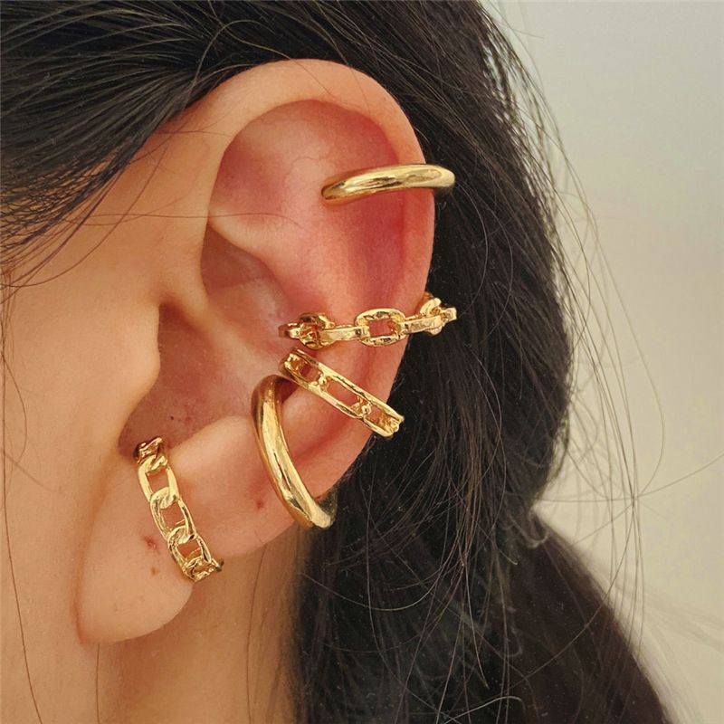 Gold Silver Leaves Clip Earrings: Creative C Butterfly Non-Piercing Ear Cuff Set - Trendy Women's Jewelry