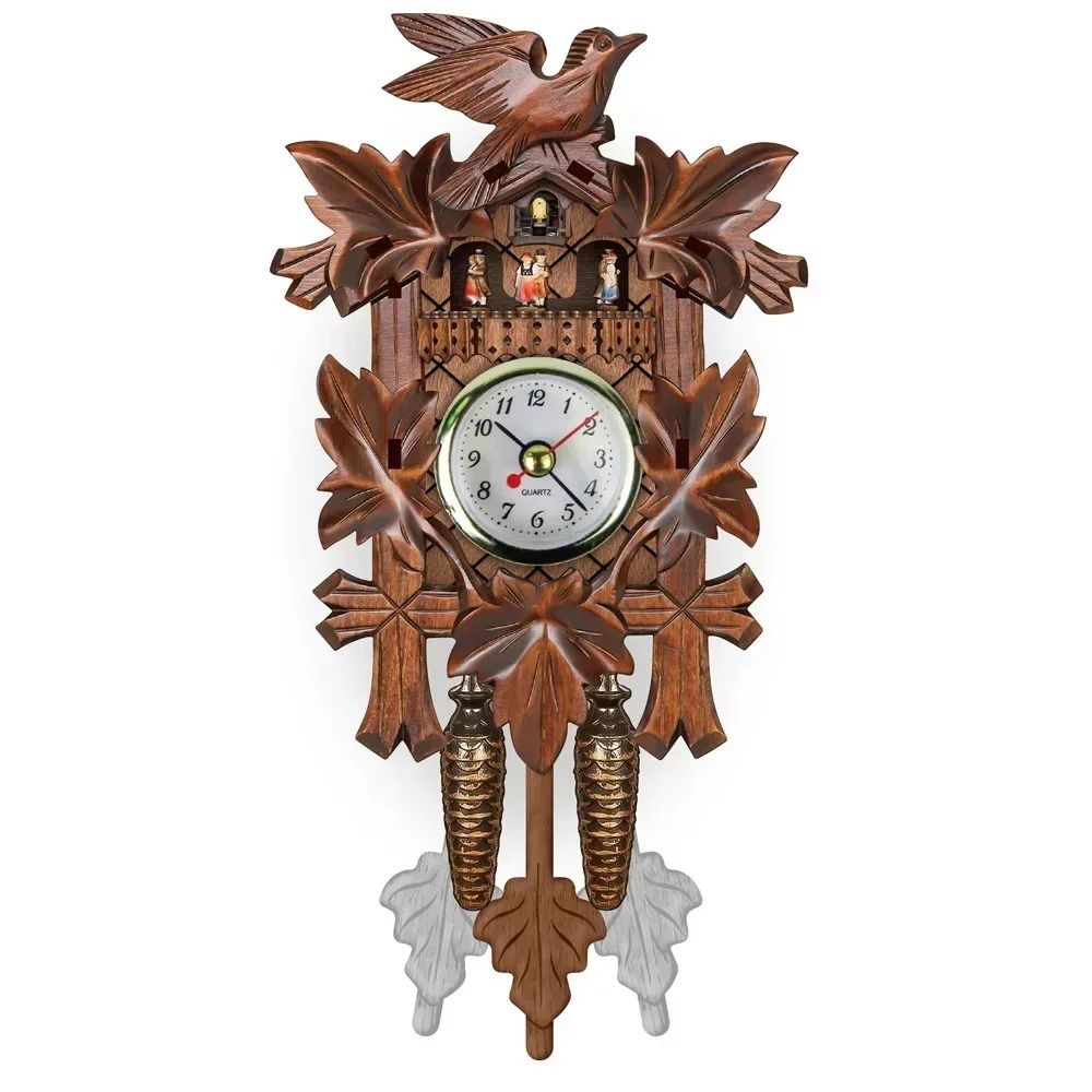 Wooden Cuckoo Wall Clock with Bird Alarm and Silent Quartz Movement