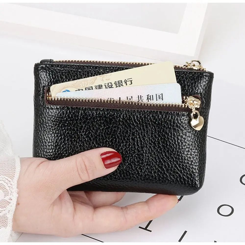 Double Zipper Heart Detail Mini Coin Purse