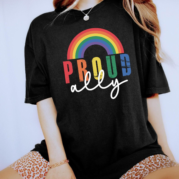 Proud Ally Shirt Rainbow Pride Graphic Tee LGBTQ Support Inclusive Outfit