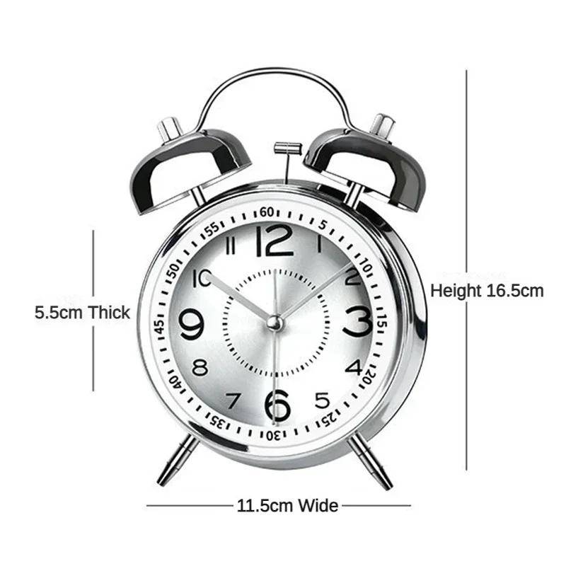 Twin Bell Loud Alarm Clock with Metal Frame and 3D Dial, Battery Operated Desk Table Clock with Backlight