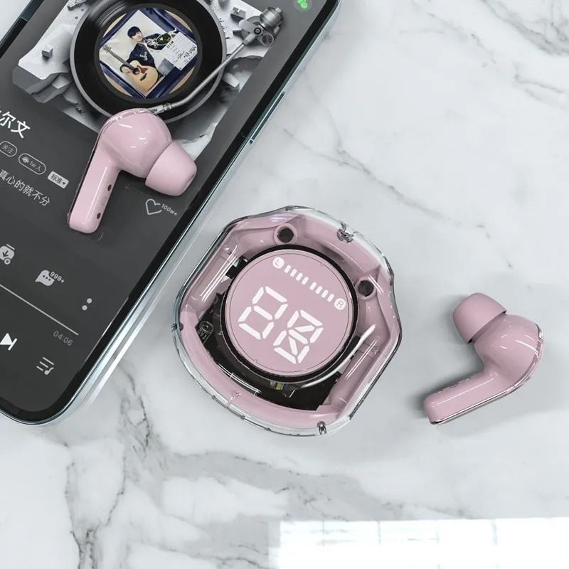 Transparent Bluetooth Earbuds with LED Display