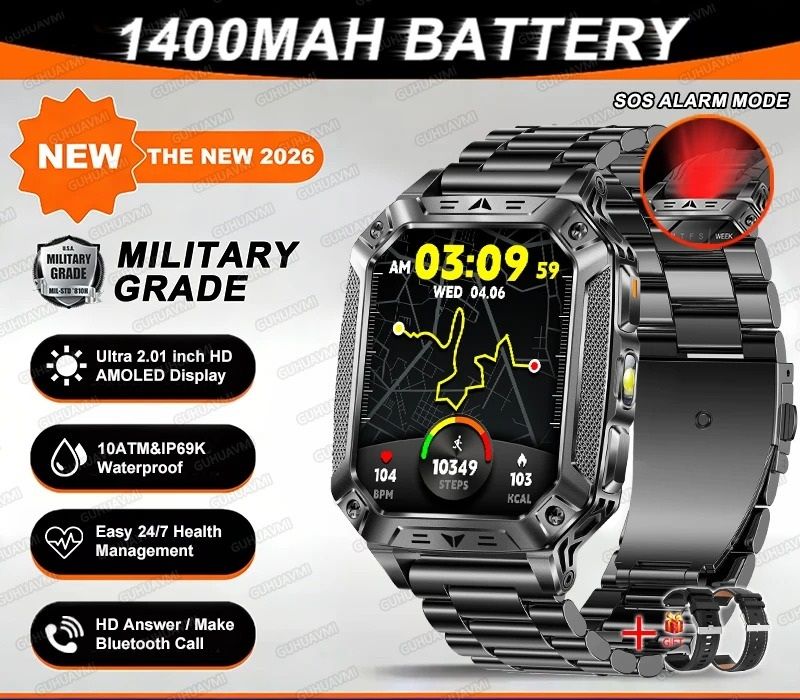 TANK Ultra Military Smart Watch – 1400mAh Battery & 2.01