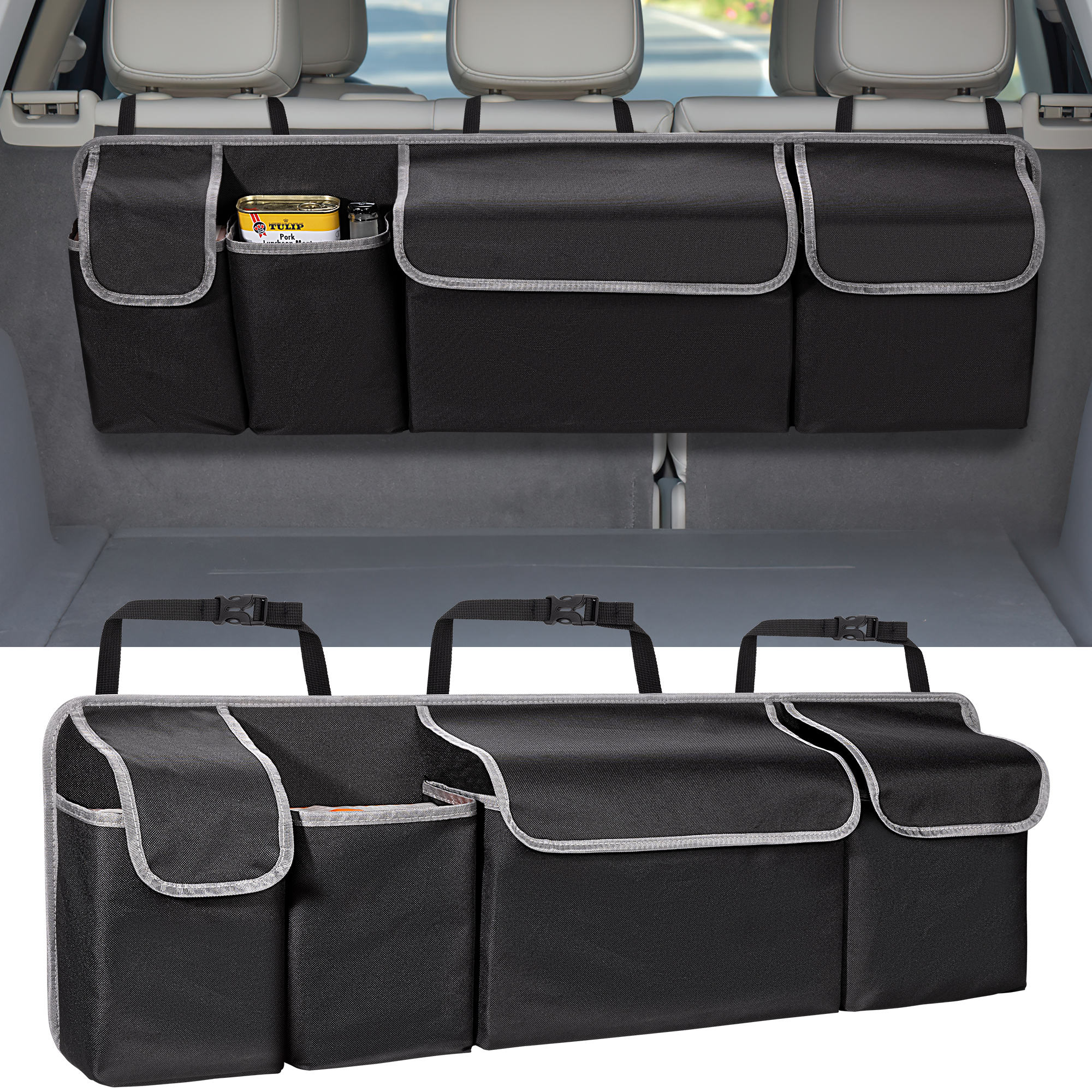 Backseat Hanging Car Trunk Organizer for SUV & Truck, Rear Seat Storage Bag with 4 Pockets, Universal Fit for SUV, Truck