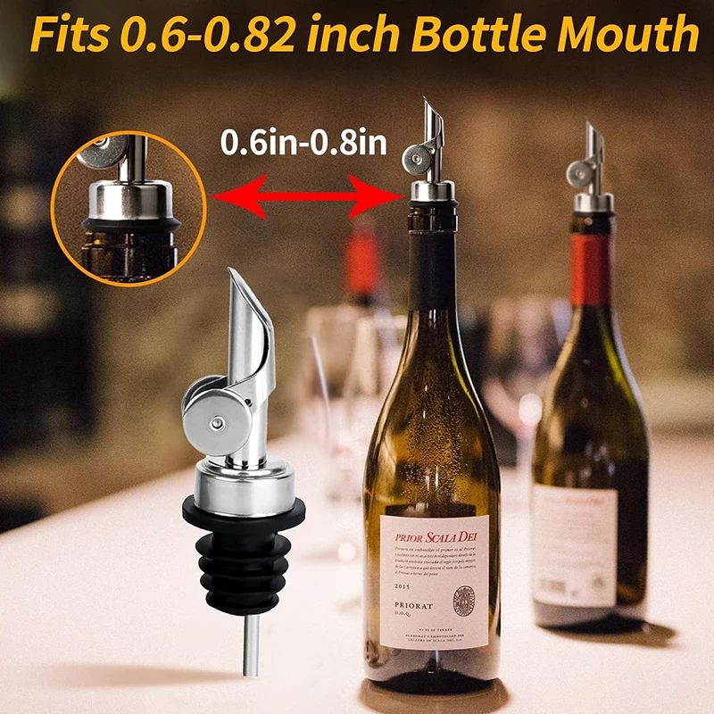 Self-Closing Olive Oil Pour Spout with Leak-Proof Rubber Stopper, Stainless Steel Bottle Pourer