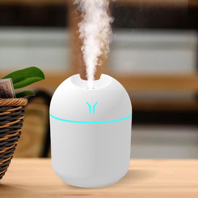 USB Mini Air Humidifier 8.45 fl oz Ultrasonic Aroma Diffuser with LED Color Light, Quiet Mist Maker for Home & Car