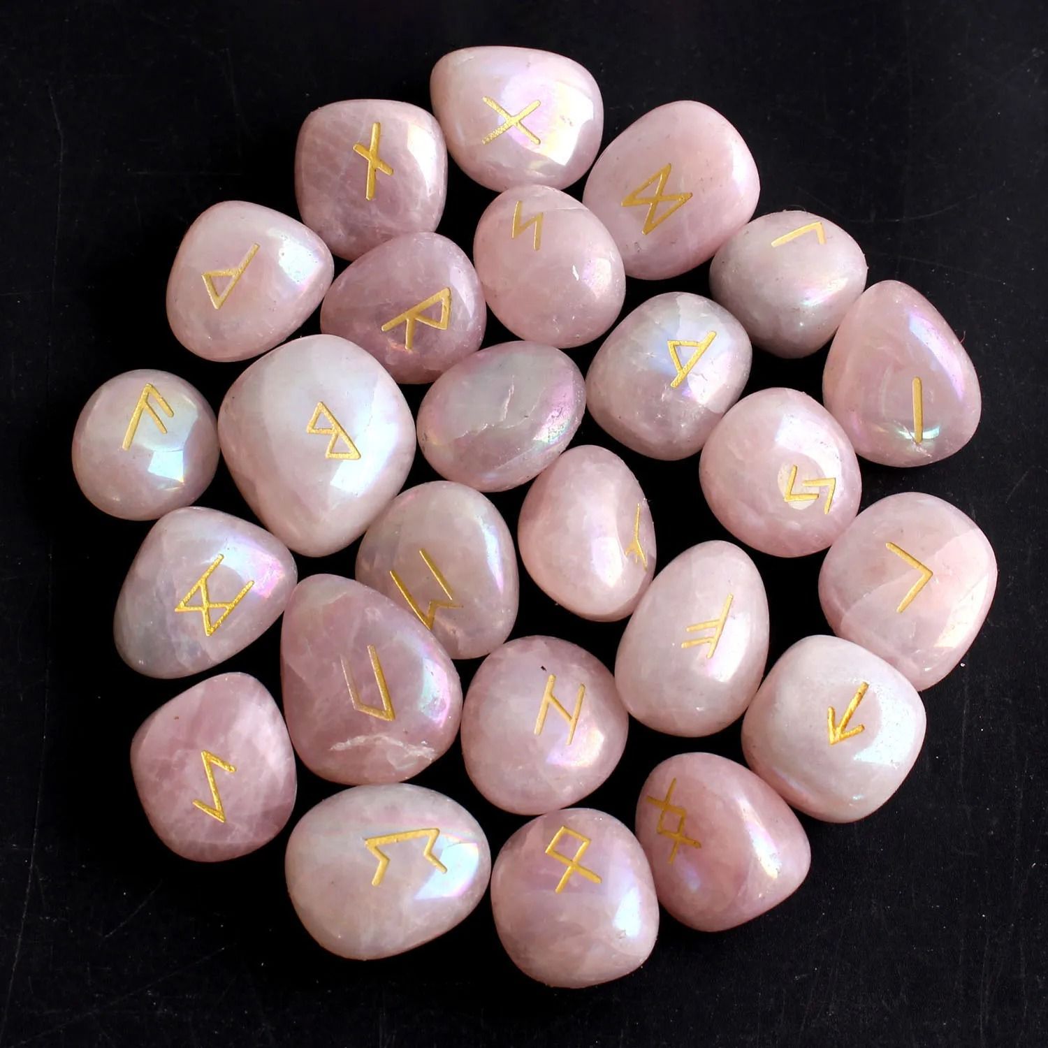 Natural Crystal Rune Stones Set 25PCS Quartz Agate Reiki Healing Witches Energy Crystal Carving
