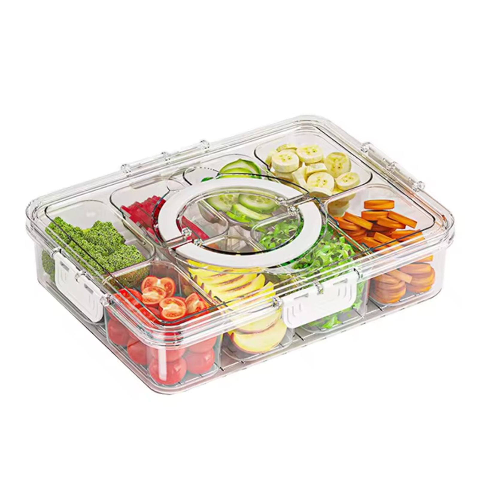 Snack Box with Lid, Divided Plate for Food Storage, Fruit & Vegetable Snack Box for Refrigerator